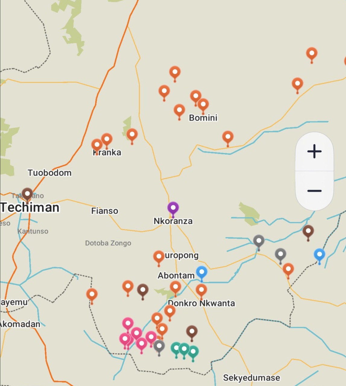 訪れた無医村の地図